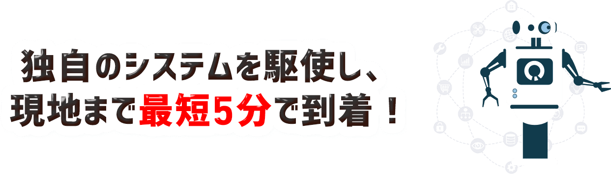 独自のシステムを駆使し、現地まで最短5分で到着！